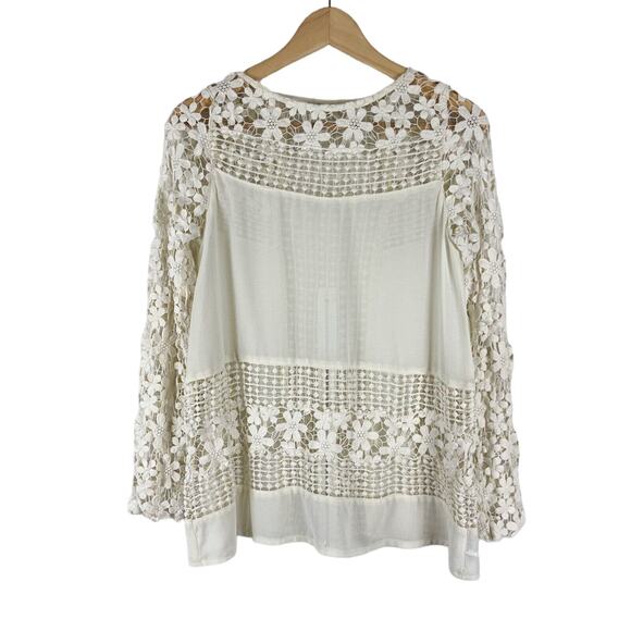 L'atiste Clover Club Crochet Lace Top Womens Small Cream Blouse Long Sleeve Boho - Picture 1 of 13
